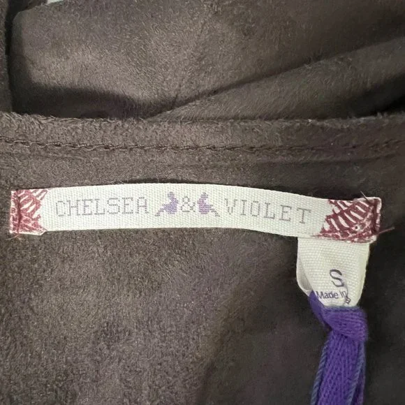 Chelsea Violet Womens Brown Faux Suede Shift Dress Lace Up Bodice size Small - Picture 9 of 12